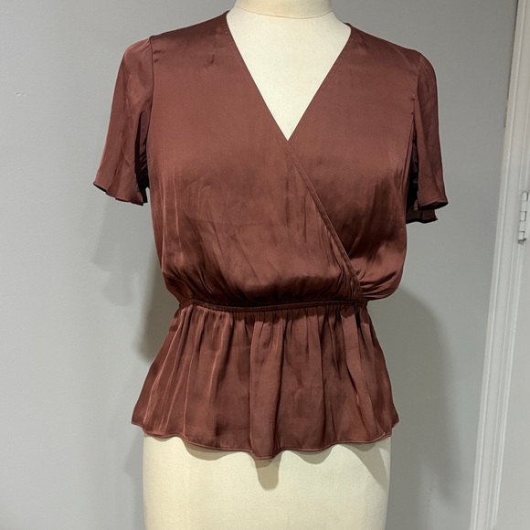 Express Chocolate Brown Wrap Blouse - Picture 1 of 5